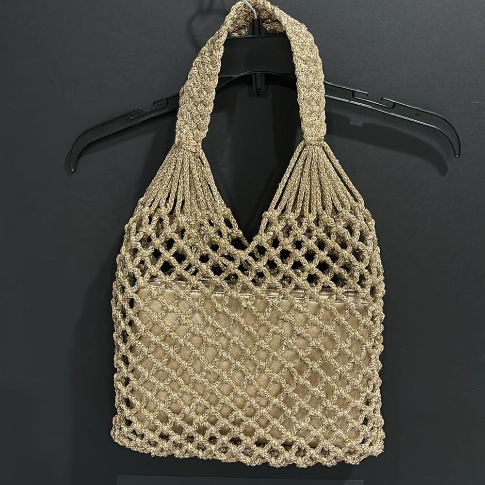 Sam Edelman Metallic Rose Gold Summer Hobo Macrame Handbag Clutch 2 in 1 Purse